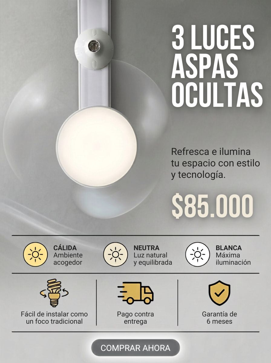 Lámpara Abanico LED | 3 Luces + Aspas Ocultas