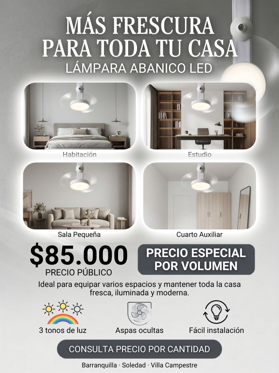 Lámpara Abanico LED | 3 Luces + Aspas Ocultas