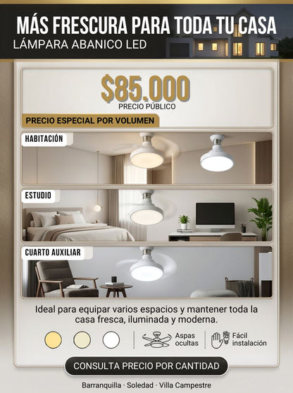Lámpara Abanico LED | 3 Luces + Aspas Ocultas